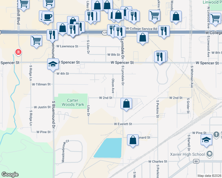 map of restaurants, bars, coffee shops, grocery stores, and more near 801 Olson Avenue in Appleton