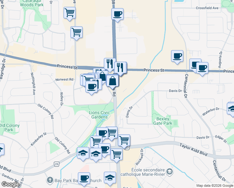 map of restaurants, bars, coffee shops, grocery stores, and more near 920 Gardiners Road in Kingston