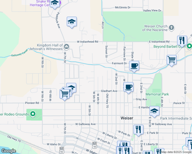 map of restaurants, bars, coffee shops, grocery stores, and more near 1407 West 4th Street in Weiser