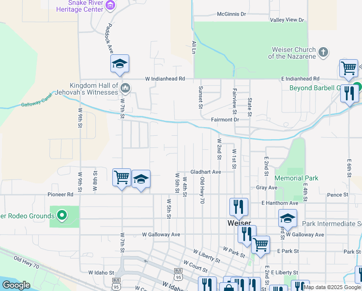map of restaurants, bars, coffee shops, grocery stores, and more near 1407 West 4th Street in Weiser