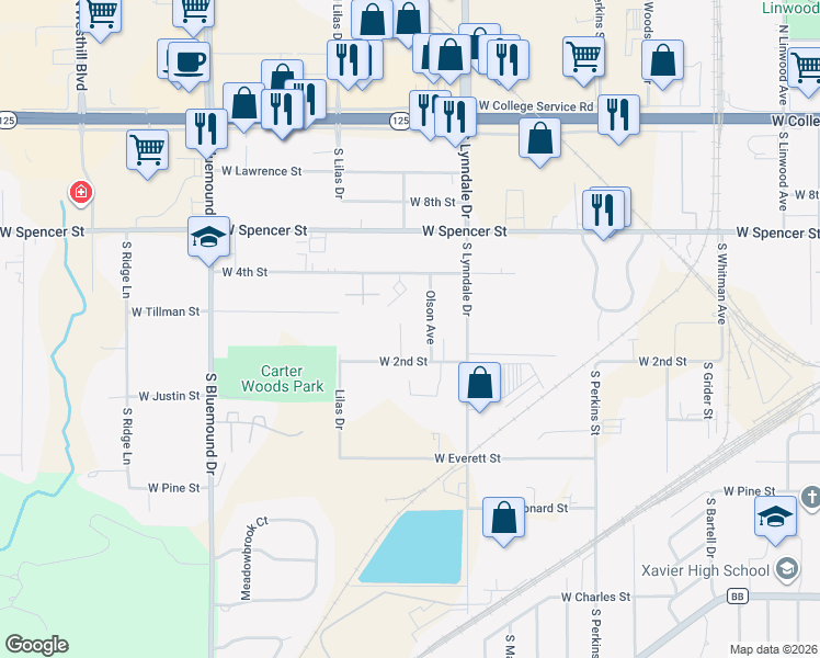 map of restaurants, bars, coffee shops, grocery stores, and more near 801 Olson Avenue in Appleton