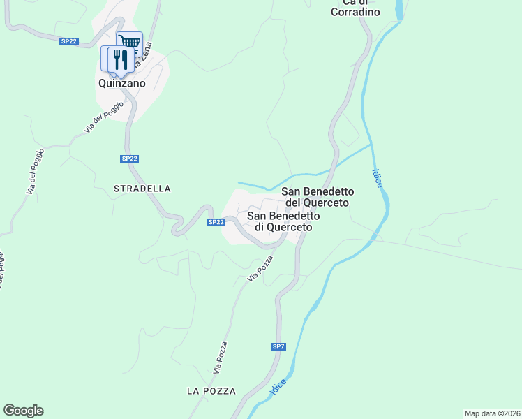 map of restaurants, bars, coffee shops, grocery stores, and more near 16 Via Chiesa in San Benedetto del Querceto