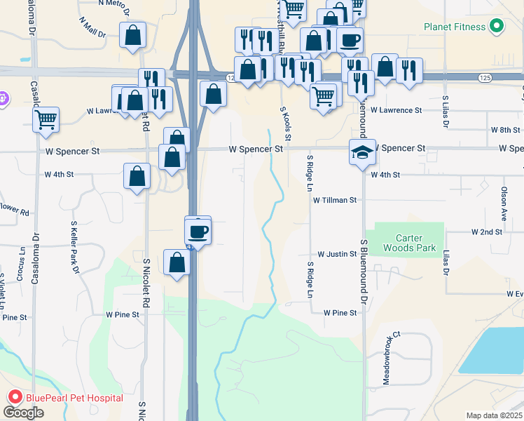 map of restaurants, bars, coffee shops, grocery stores, and more near 700 S Timmers Ln in Appleton