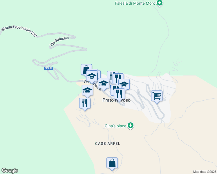 map of restaurants, bars, coffee shops, grocery stores, and more near 10 Via Croce del Sud in Prato Nevoso