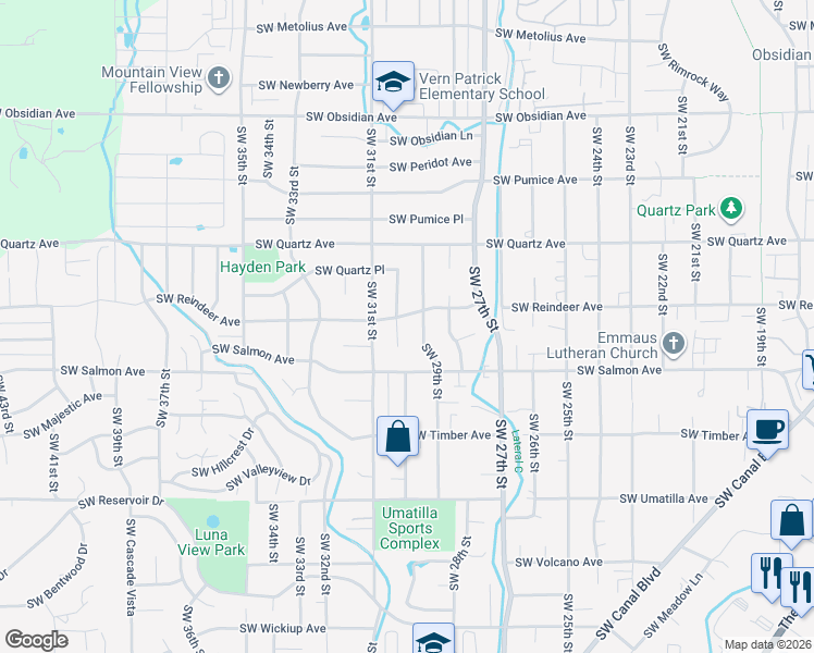 map of restaurants, bars, coffee shops, grocery stores, and more near 2142 Southwest 30th Court in Redmond