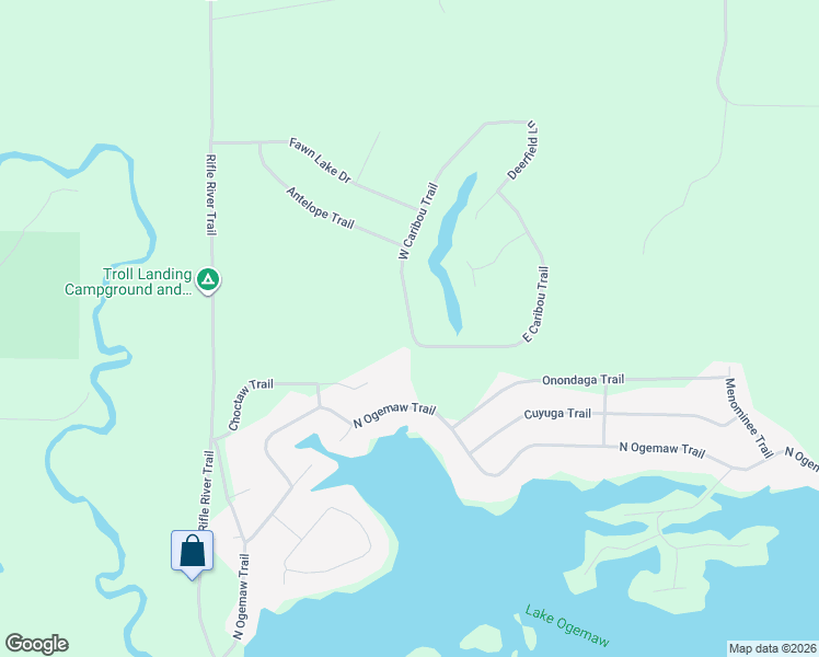 map of restaurants, bars, coffee shops, grocery stores, and more near 2654-2692 West Caribou Trail in West Branch