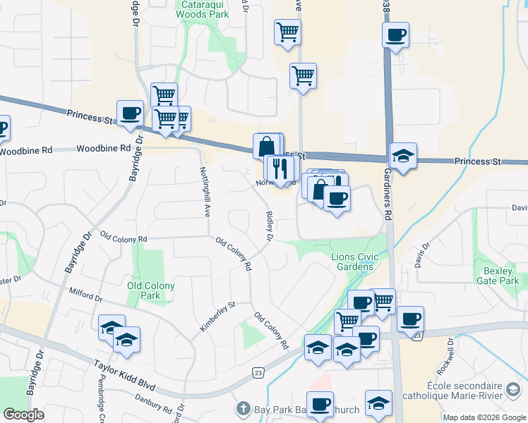 map of restaurants, bars, coffee shops, grocery stores, and more near in Kingston