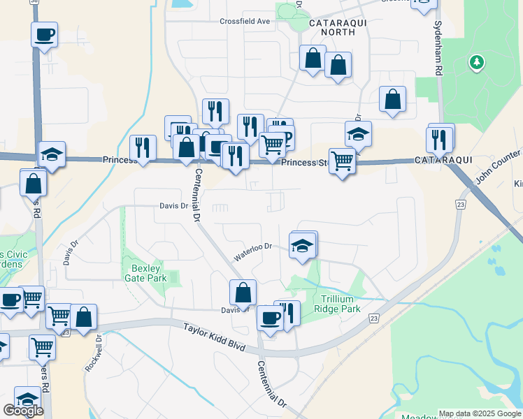 map of restaurants, bars, coffee shops, grocery stores, and more near 375 Select Drive in Kingston