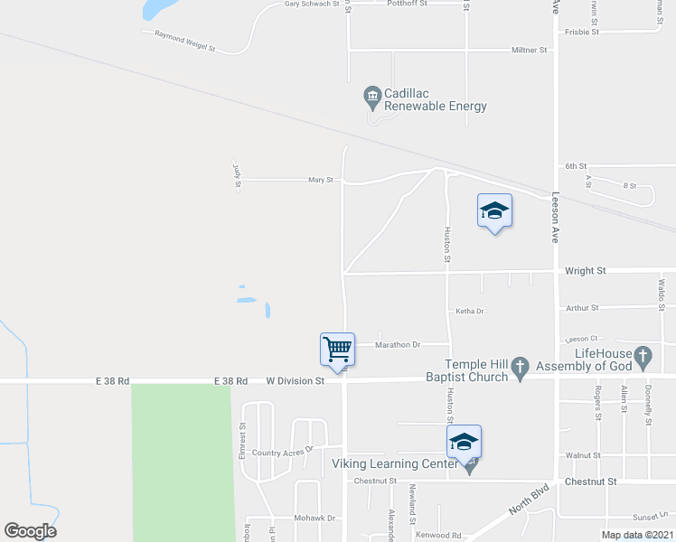 map of restaurants, bars, coffee shops, grocery stores, and more near 801 Seneca Place in Cadillac