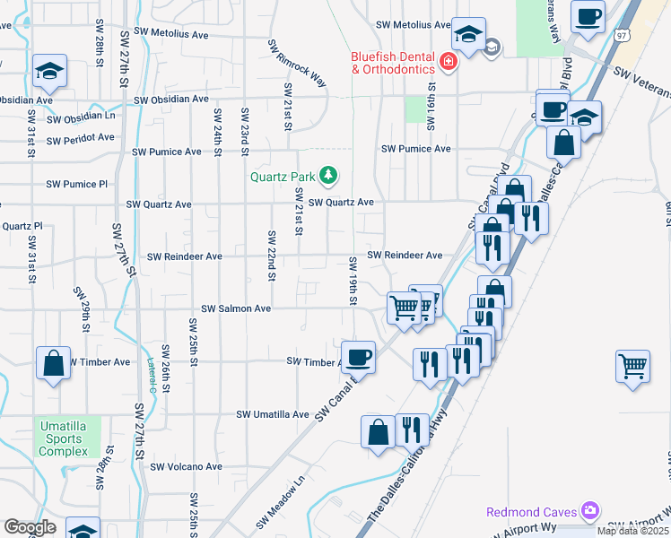 map of restaurants, bars, coffee shops, grocery stores, and more near 2151 Southwest 19th Street in Redmond