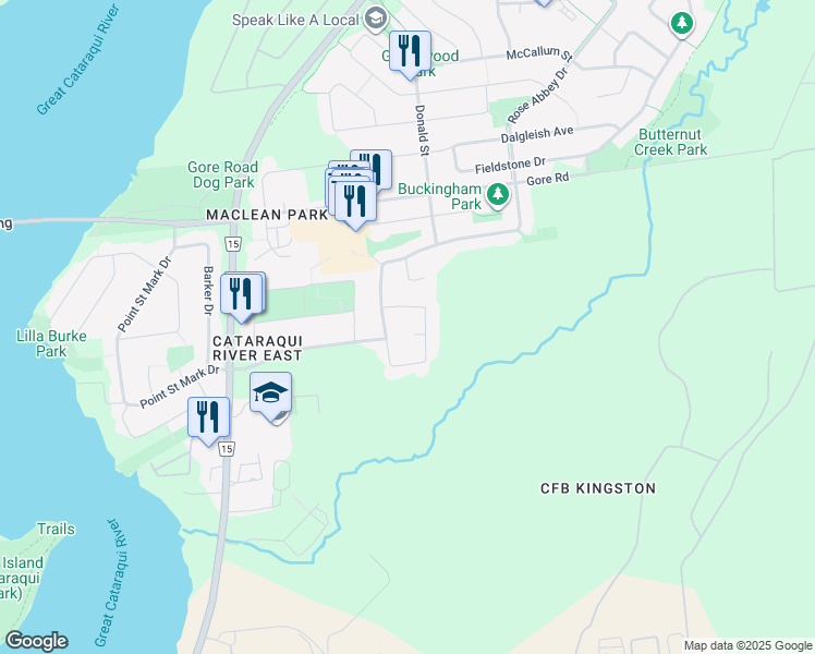 map of restaurants, bars, coffee shops, grocery stores, and more near 34 Chartwell Crescent in Kingston