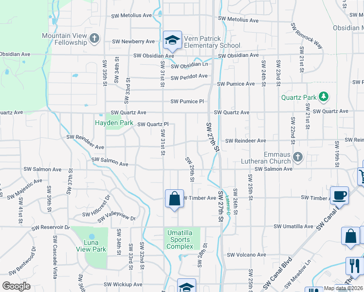 map of restaurants, bars, coffee shops, grocery stores, and more near 2142 Southwest 30th Court in Redmond
