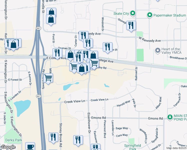 map of restaurants, bars, coffee shops, grocery stores, and more near 3120 Theater Way in Appleton