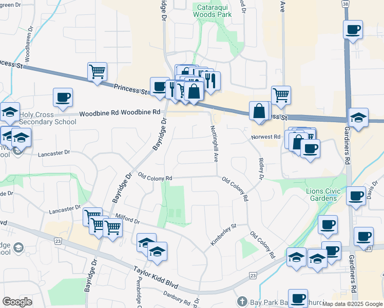 map of restaurants, bars, coffee shops, grocery stores, and more near 984 Ambleside Crescent in Kingston