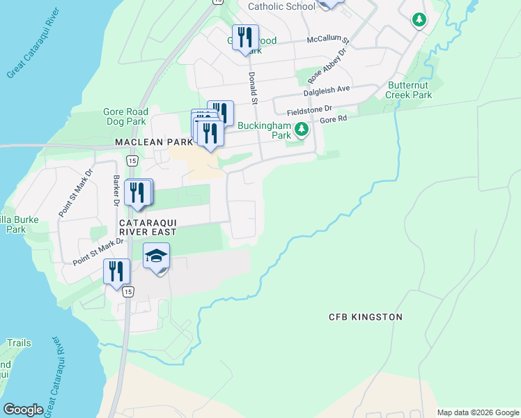 map of restaurants, bars, coffee shops, grocery stores, and more near 41 Chartwell Crescent in Kingston
