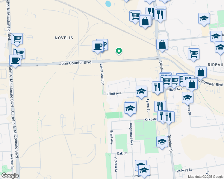 map of restaurants, bars, coffee shops, grocery stores, and more near 151 Wycliffe Crescent in Kingston