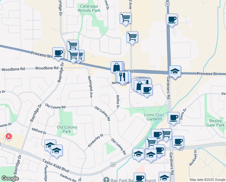 map of restaurants, bars, coffee shops, grocery stores, and more near in Kingston