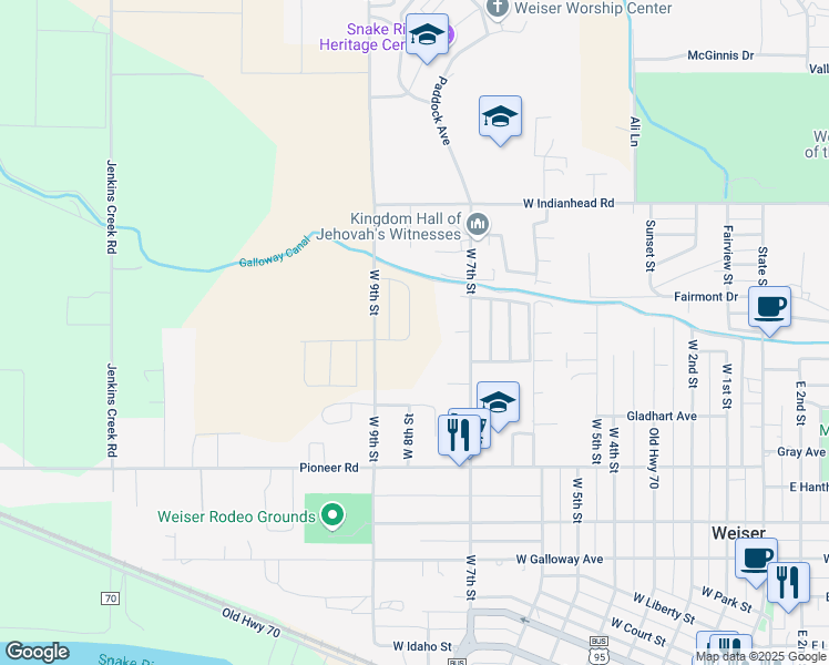 map of restaurants, bars, coffee shops, grocery stores, and more near 1302-1498 West 9th Street in Weiser