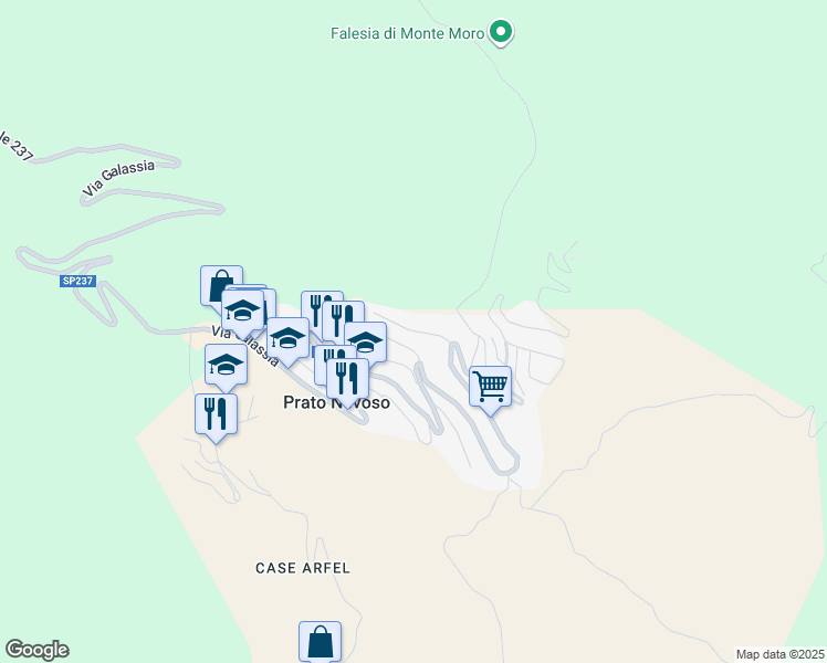 map of restaurants, bars, coffee shops, grocery stores, and more near 3 Via Orione in Prato Nevoso