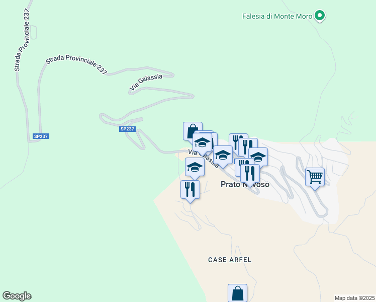 map of restaurants, bars, coffee shops, grocery stores, and more near 8 Via Galassia in Prato Nevoso
