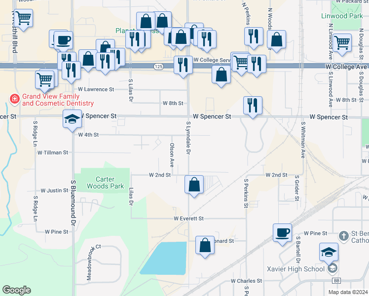 map of restaurants, bars, coffee shops, grocery stores, and more near 619 South Lynndale Drive in Appleton