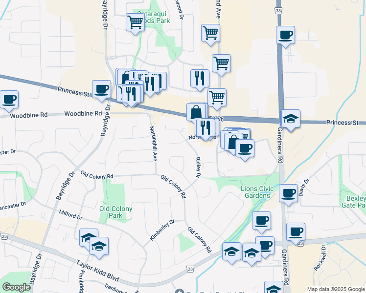 map of restaurants, bars, coffee shops, grocery stores, and more near 861 Beaconhill Court in Kingston