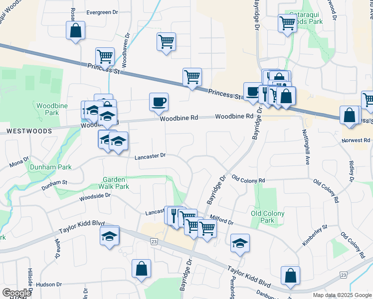 map of restaurants, bars, coffee shops, grocery stores, and more near 922 Edinborough Crescent in Kingston