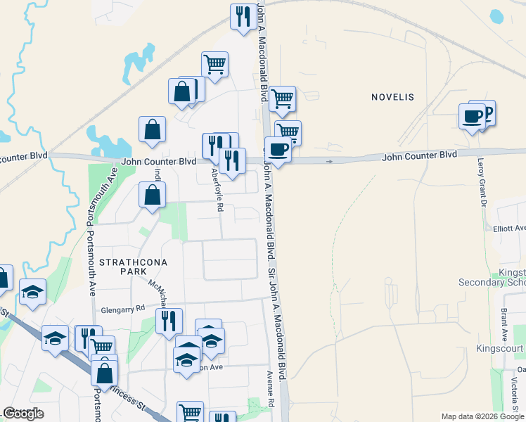 map of restaurants, bars, coffee shops, grocery stores, and more near 62 Rosemund Crescent in Kingston