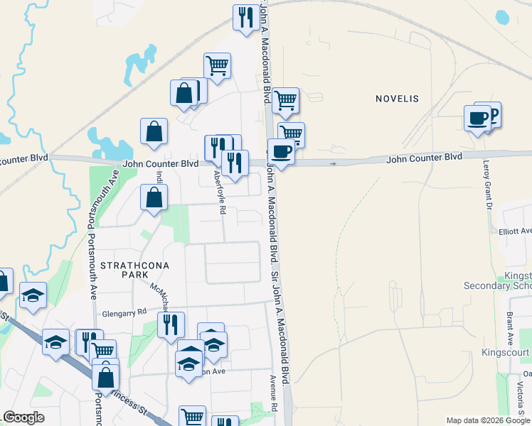 map of restaurants, bars, coffee shops, grocery stores, and more near 39 Coventry Crescent in Kingston