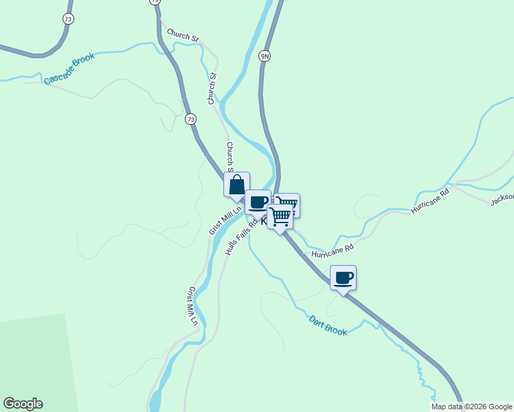 map of restaurants, bars, coffee shops, grocery stores, and more near 10941 Nys Route 9n in Keene