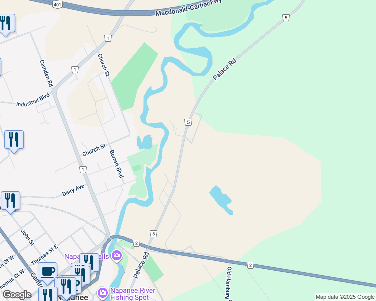 map of restaurants, bars, coffee shops, grocery stores, and more near 507 County Road 5 in Napanee