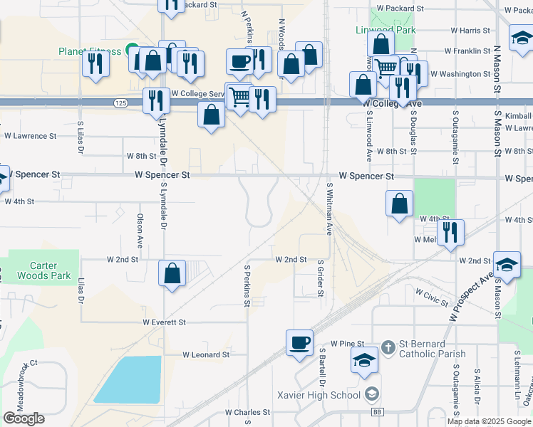 map of restaurants, bars, coffee shops, grocery stores, and more near 23 Spencer Village Court in Appleton