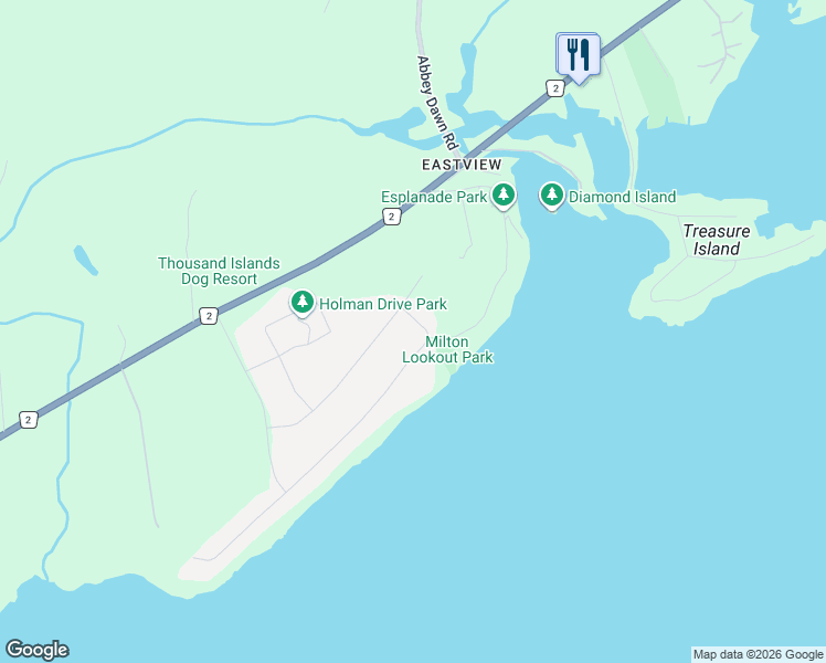map of restaurants, bars, coffee shops, grocery stores, and more near 5 Riverside Drive in Kingston