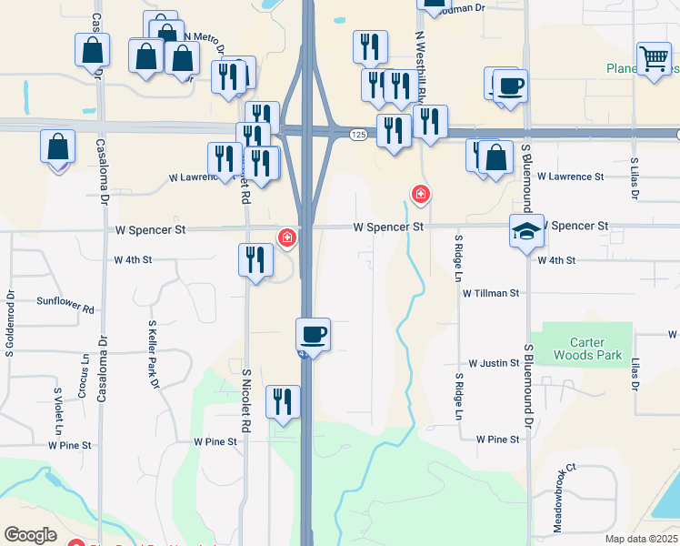 map of restaurants, bars, coffee shops, grocery stores, and more near 518 S Westland Dr in Appleton