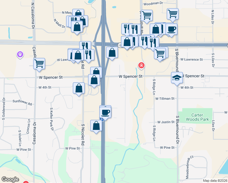 map of restaurants, bars, coffee shops, grocery stores, and more near 518 S Westland Dr in Appleton