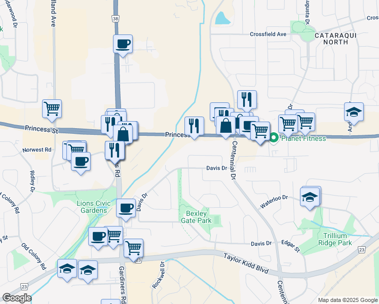 map of restaurants, bars, coffee shops, grocery stores, and more near 974 Killarney Crescent in Kingston