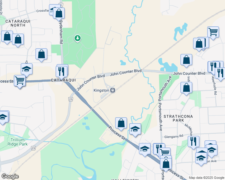 map of restaurants, bars, coffee shops, grocery stores, and more near 1800 John Counter Boulevard in Kingston