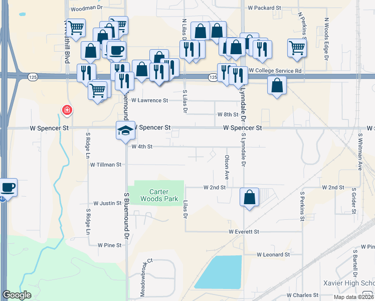 map of restaurants, bars, coffee shops, grocery stores, and more near 2895D West 4th Street in Appleton