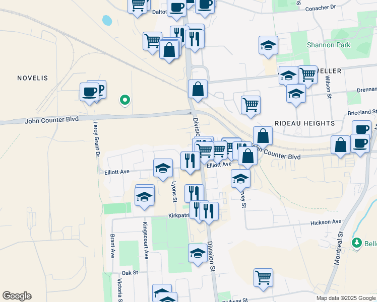 map of restaurants, bars, coffee shops, grocery stores, and more near 20 Armadale Place in Kingston