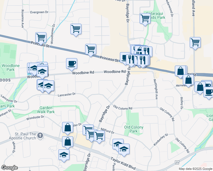 map of restaurants, bars, coffee shops, grocery stores, and more near 1048 Lawton Place in Kingston
