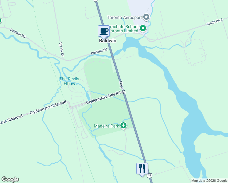 map of restaurants, bars, coffee shops, grocery stores, and more near 375 Crydermans Side Road in Baldwin