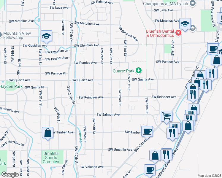 map of restaurants, bars, coffee shops, grocery stores, and more near 2024 Southwest 23rd Street in Redmond