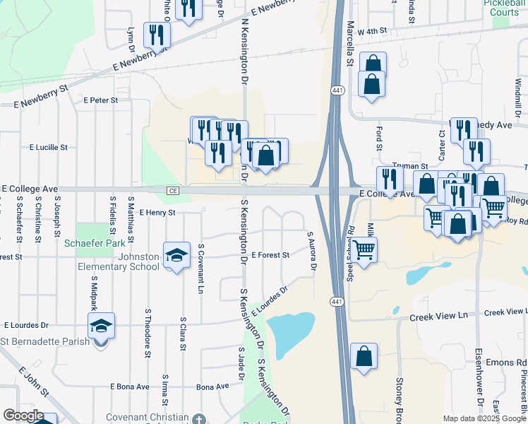 map of restaurants, bars, coffee shops, grocery stores, and more near 3208 East Canary Street in Appleton