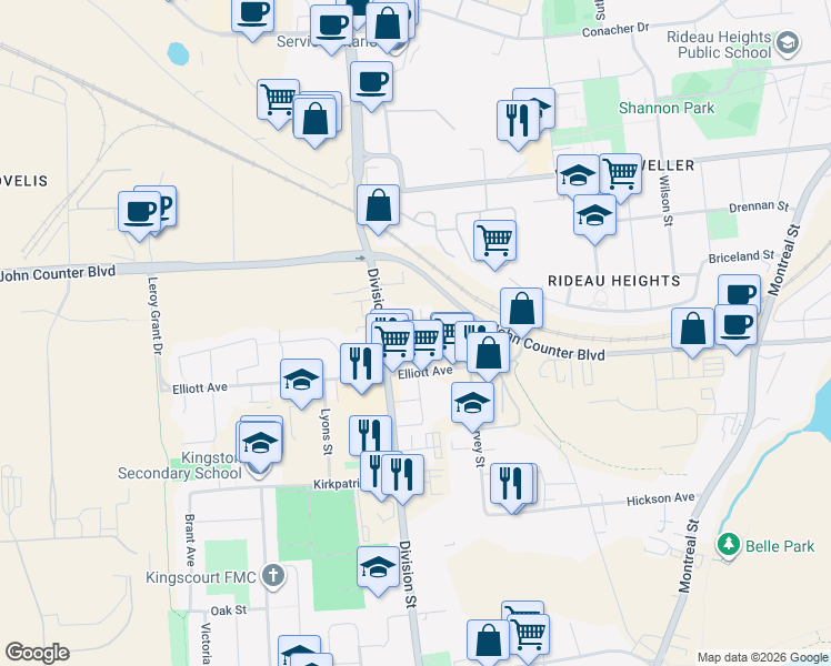map of restaurants, bars, coffee shops, grocery stores, and more near 100 Day Street in Kingston