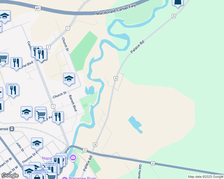 map of restaurants, bars, coffee shops, grocery stores, and more near 507 Lennox and Addington County Road 5 in Napanee