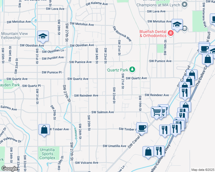map of restaurants, bars, coffee shops, grocery stores, and more near 2024 Southwest 23rd Street in Redmond