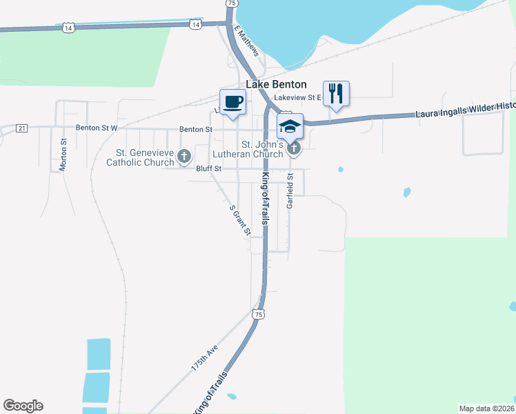 map of restaurants, bars, coffee shops, grocery stores, and more near 218 Remont Street South in Lake Benton