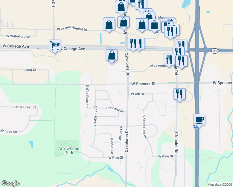map of restaurants, bars, coffee shops, grocery stores, and more near 4711 Buttercup Court in Appleton