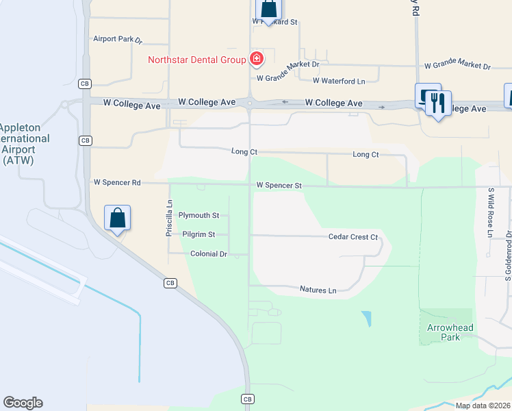 map of restaurants, bars, coffee shops, grocery stores, and more near 606 South Mayflower Drive in Appleton