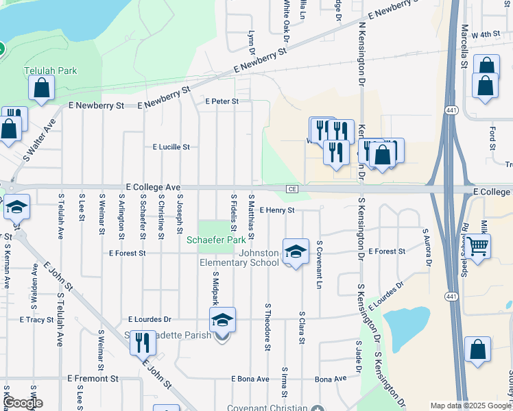 map of restaurants, bars, coffee shops, grocery stores, and more near 2600 East Henry Street in Appleton